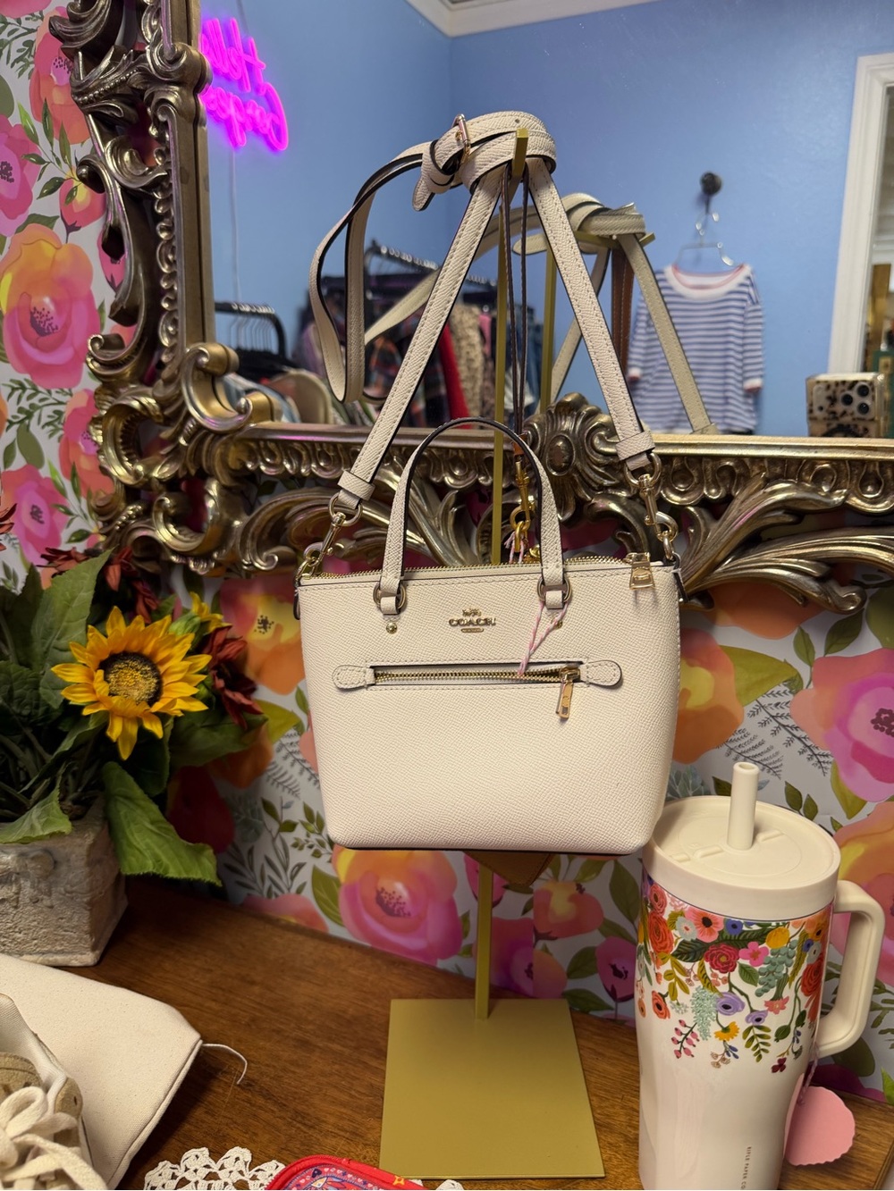 Coach Cream Pebbled Leather Mini Satchel with Gold Hardware